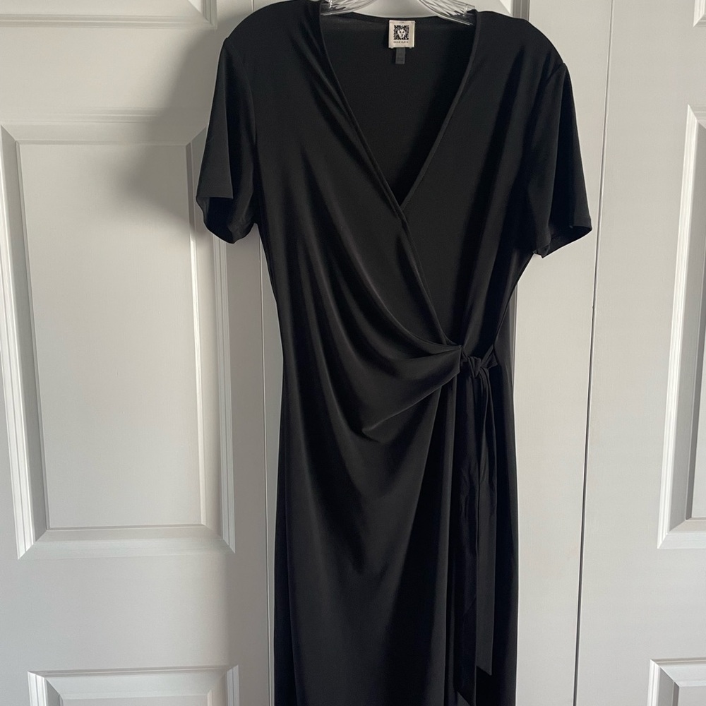 Anne Klein Black Ruched Wrap Sheath Dress